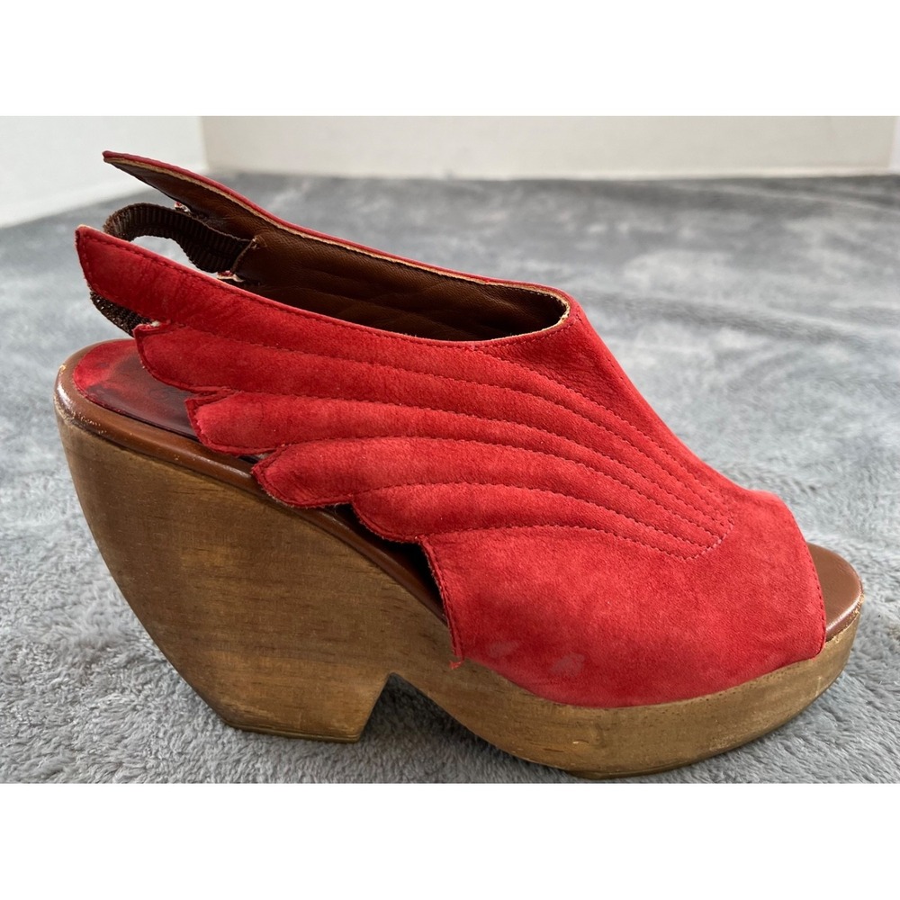 Rachel Comey Pegasus Winged Clogs Womens 7.5 Red Suede Slingback Shoes 4" Chunky